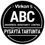Virkon S ABC -merkki: Awareness, Biosecurity, Control. Pysäytä tartunta.